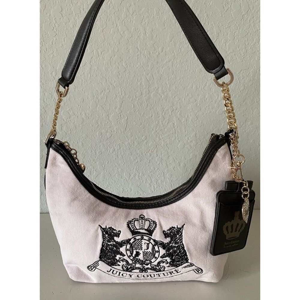 Juicy Couture Classic Scottie Dogs Hobo Purse Shoulder Bag Chiffon Pink‎ NEW